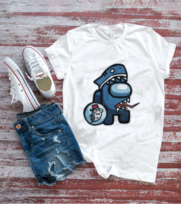 Gawr Gura Peeker Shark Hat Cute Shrimp Among Us Hololive Crossover T-Shirt