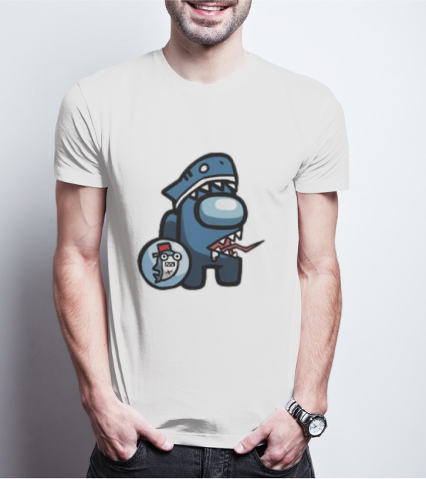Gawr Gura Peeker Shark Hat Cute Shrimp Among Us Hololive Crossover T-Shirt