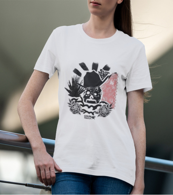 Los Espíritus Espolon Tequila Skull With Agave And Floral Elements T-Shirt