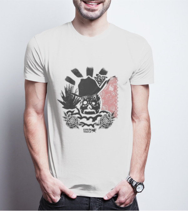 Los Espíritus Espolon Tequila Skull With Agave And Floral Elements T-Shirt