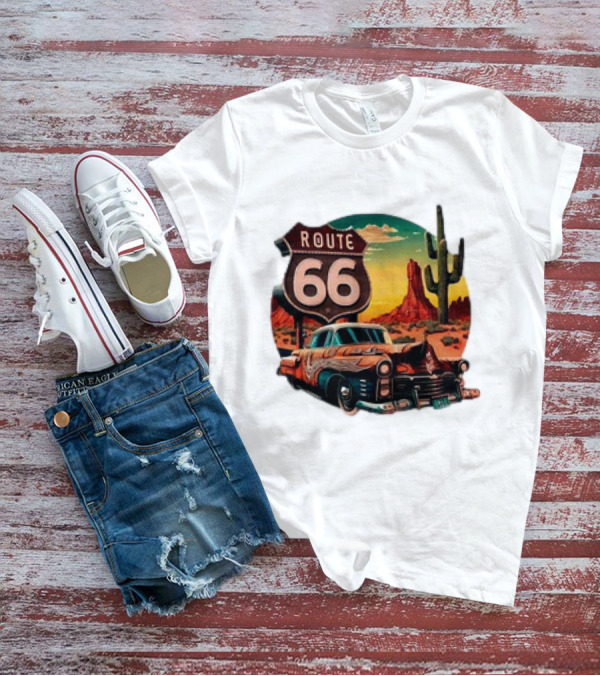 Route 66 Classic Car Desert Scene T-Shirt