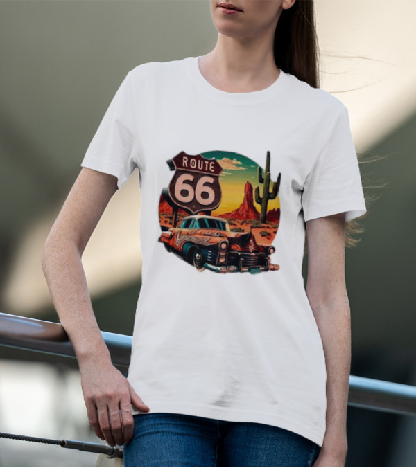 Route 66 Classic Car Desert Scene T-Shirt