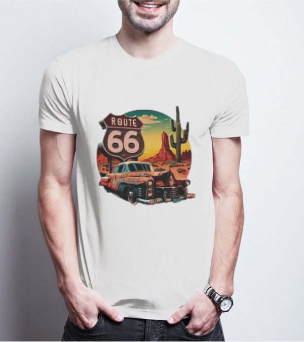 Route 66 Classic Car Desert Scene T-Shirt