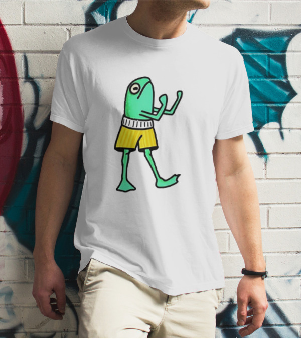 Frog Wearing Boxing Pose In Yellow Shorts T-Shirt
