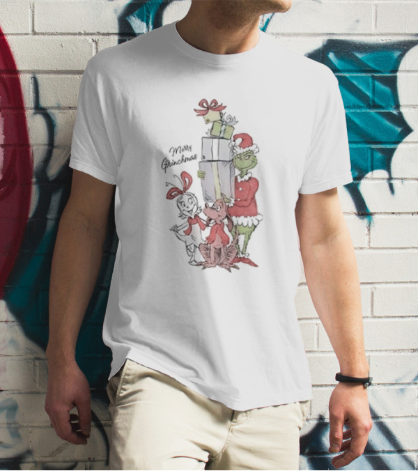 Merry Grinchmas Grinch With Max And Cindy Lou Who Holiday Cartoon T-Shirt