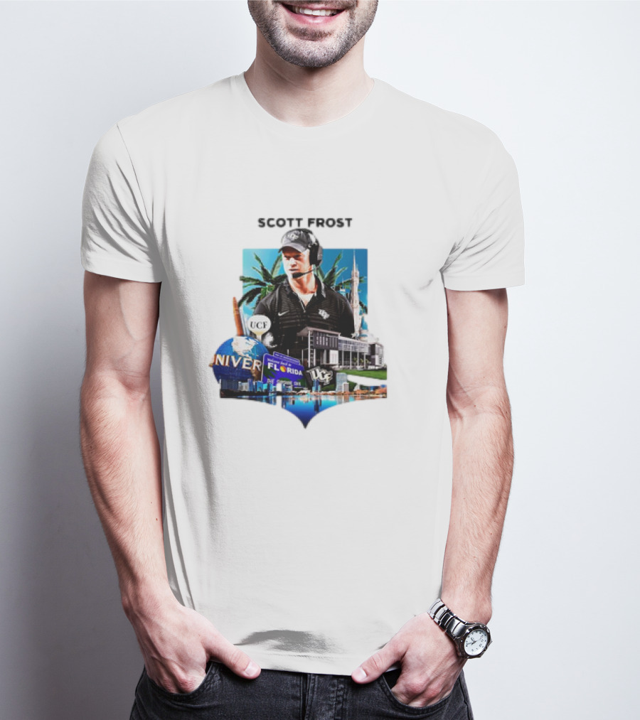 Scott Frost UCF Florida With University Campus And Palm Trees T-Shirt