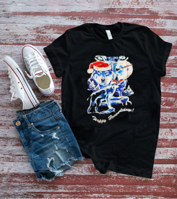 Happy Howlidays Wolves Santa Hats Christmas T-Shirt