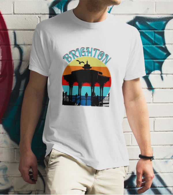 Brighton Bandstand Silhouette At Sunset With Seagulls T-Shirt