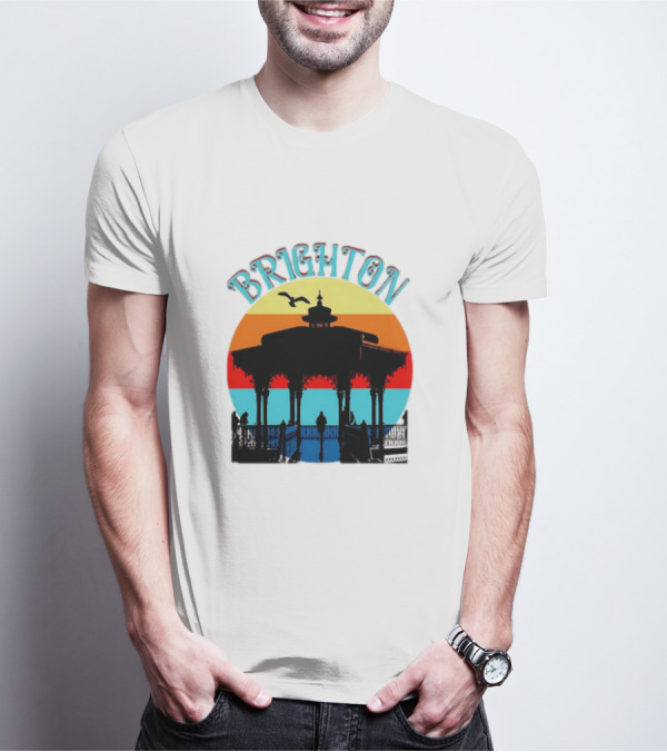 Brighton Bandstand Silhouette At Sunset With Seagulls T-Shirt