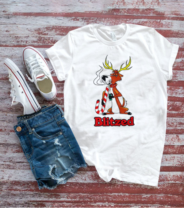 Blitzed Reindeer With Candy Cane And Holiday Cheer T-Shirt