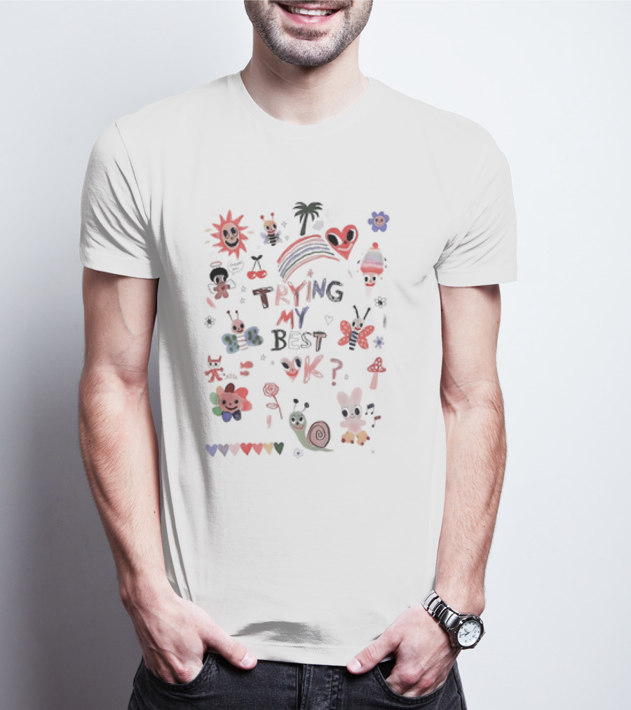 Trying My Best Ok Whimsical Icons And Rainbow T-Shirt