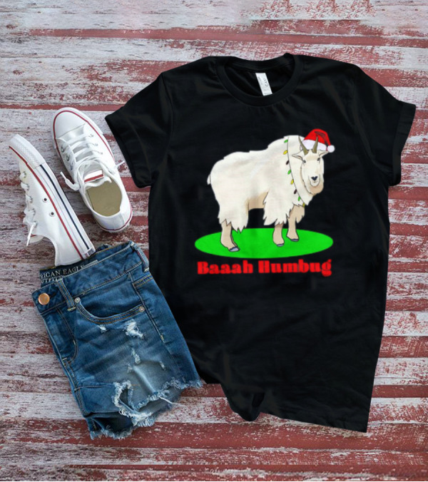 Baaah Humbug Goat With Santa Hat Holiday Lights T-Shirt