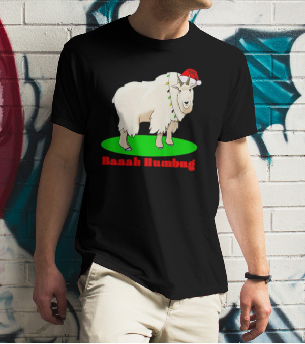 Baaah Humbug Goat With Santa Hat Holiday Lights T-Shirt
