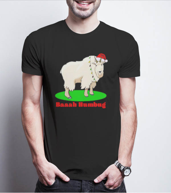 Baaah Humbug Goat With Santa Hat Holiday Lights T-Shirt