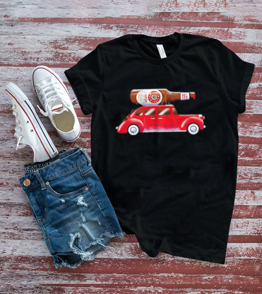 Iron City Beer Bottle On Red Vintage Car Holiday T-Shirt