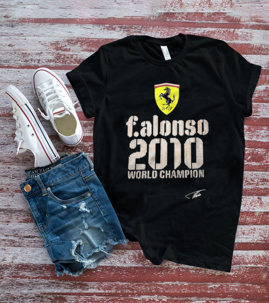 Ferrari F Alonso 2010 World Champion Vintage Logo Yellow Horse Badge T-Shirt
