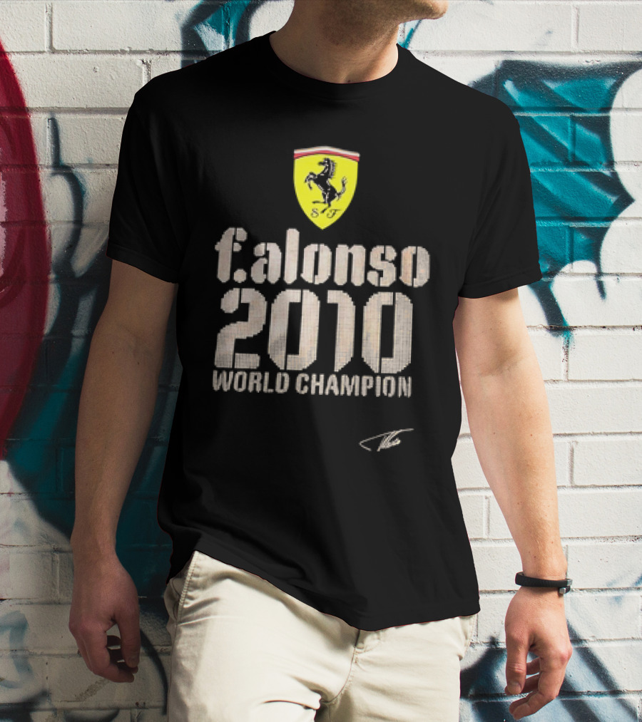 Ferrari F Alonso 2010 World Champion Vintage Logo Yellow Horse Badge T-Shirt