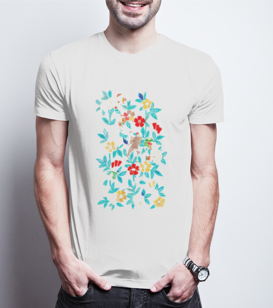 Fowl And Flower Vintage Pattern Print T-Shirt