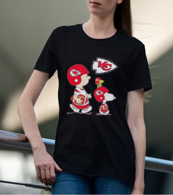 Peanuts Characters In Kansas City Chiefs Football Gear With KC T-Shirt