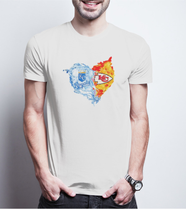 Kansas City Royals KC Chiefs Heart Water Fire T-Shirt