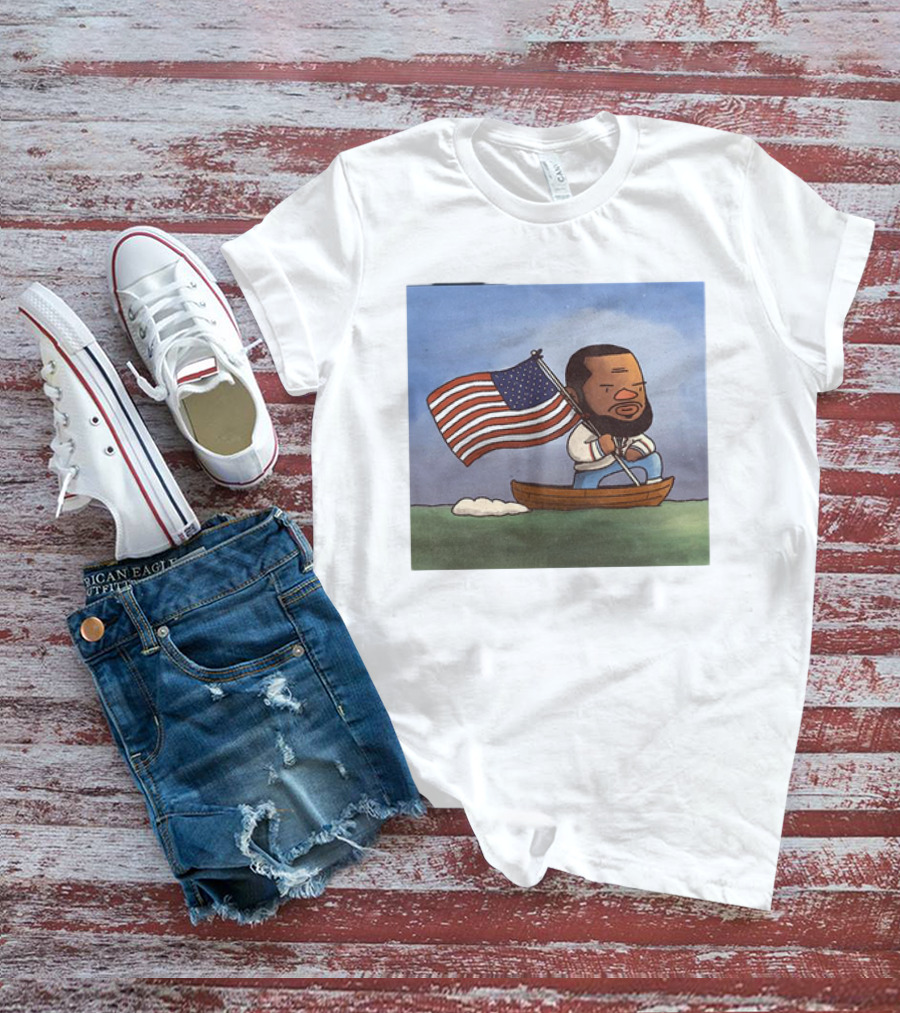 LeBron James LeCaptain America Cartoon Rowing With Flag T-Shirt