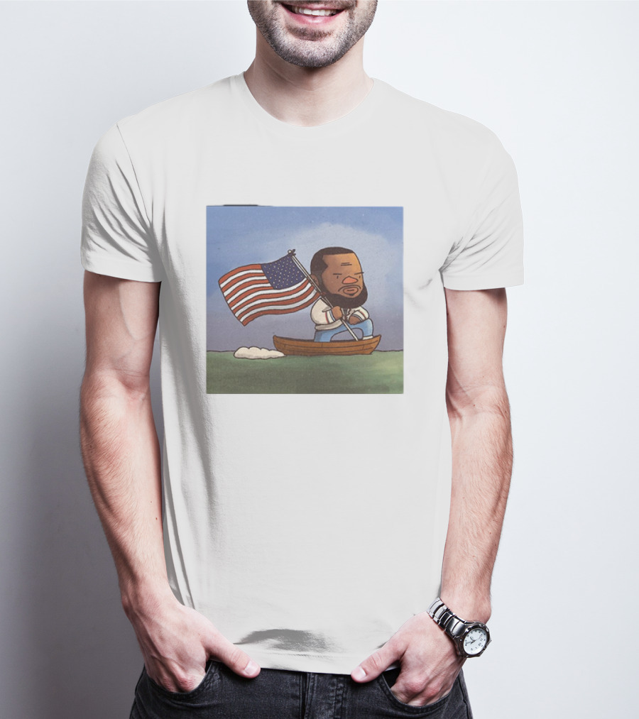 LeBron James LeCaptain America Cartoon Rowing With Flag T-Shirt