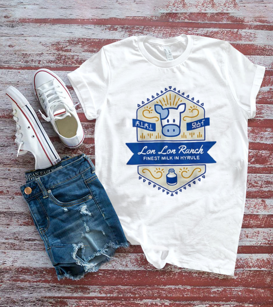 Lon Lon Ranch Cow Emblem Finest Milk In Hyrule Badge Hylian Text T-Shirt