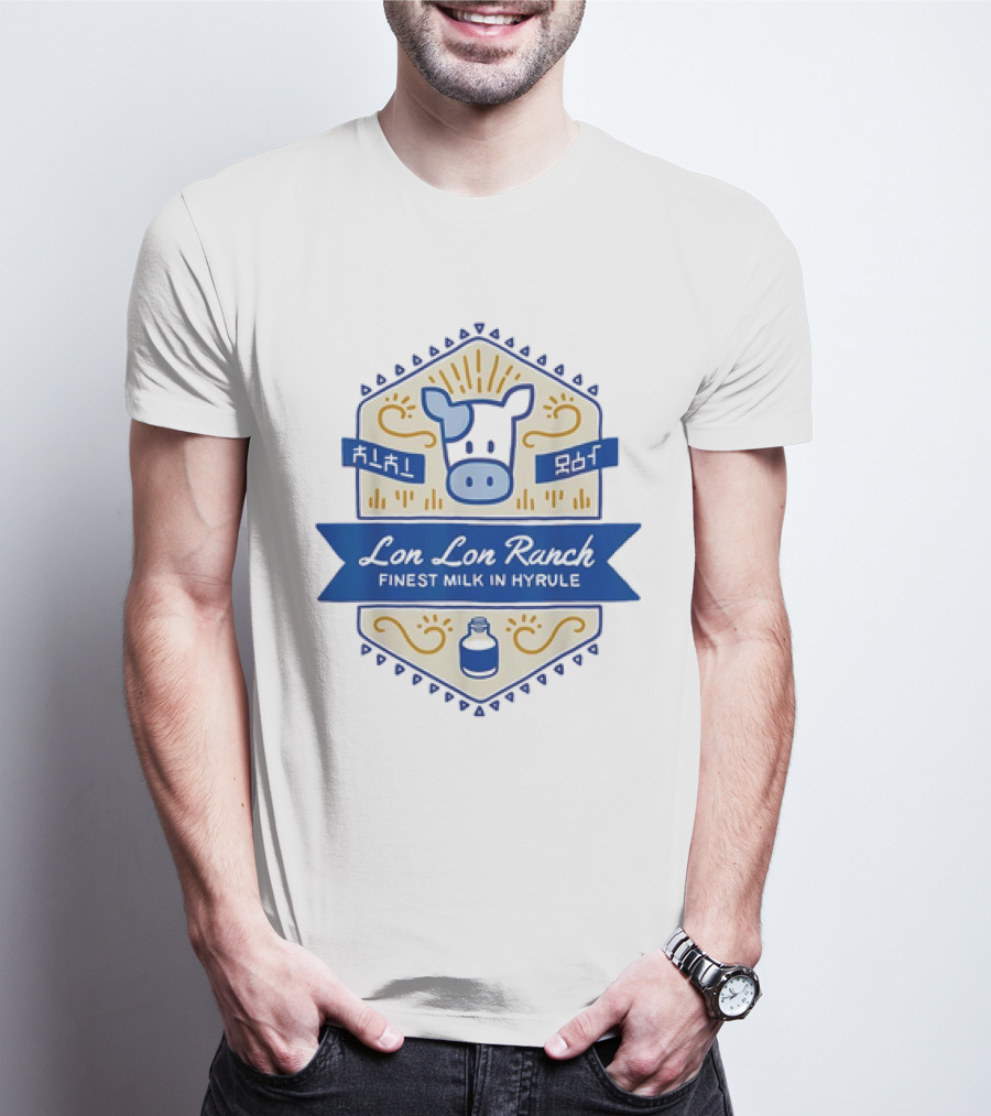 Lon Lon Ranch Cow Emblem Finest Milk In Hyrule Badge Hylian Text T-Shirt