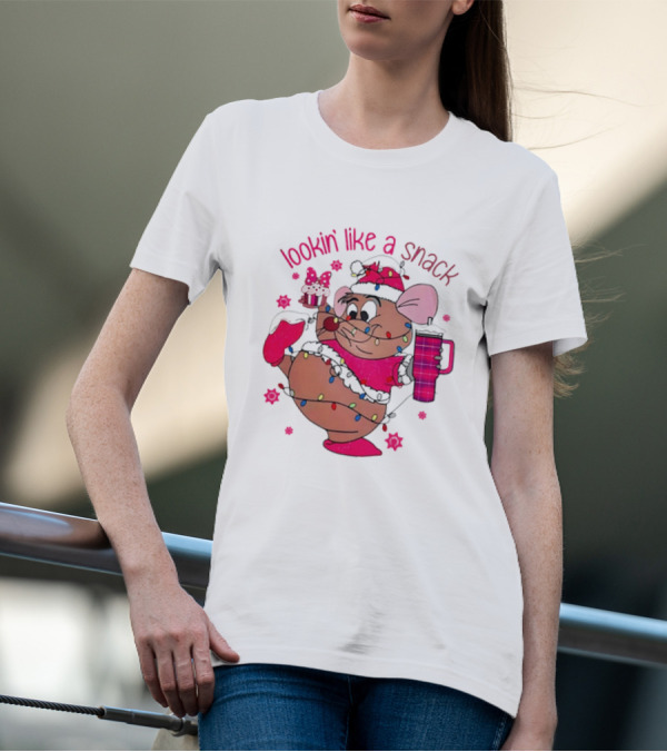 Lookin’ Like A Snack Christmas Mouse Holding Cupcake And Drink T-Shirt