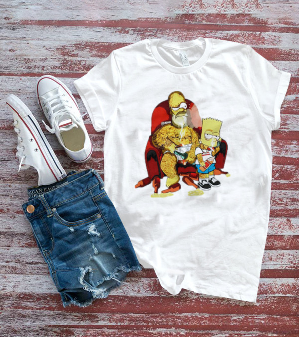 Homer Simpson Bart Simpson Gangster Smoking Money Sitting Chair T-Shirt