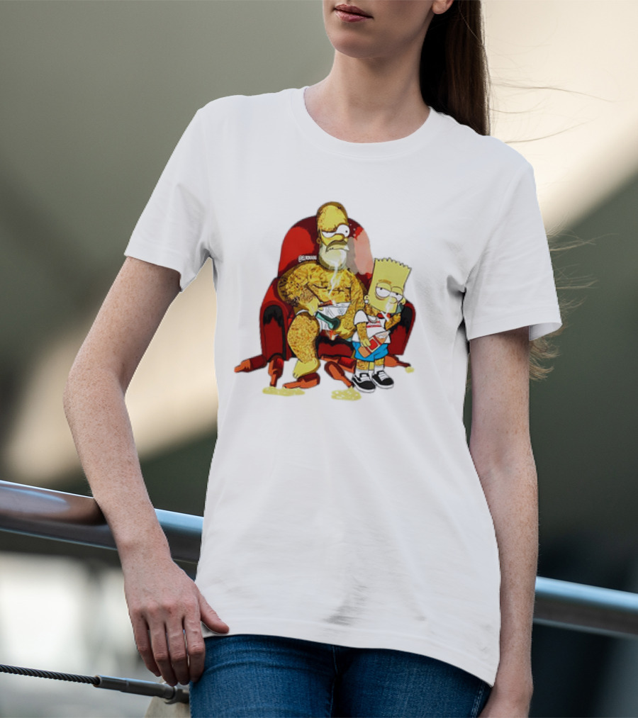 Homer Simpson Bart Simpson Gangster Smoking Money Sitting Chair T-Shirt