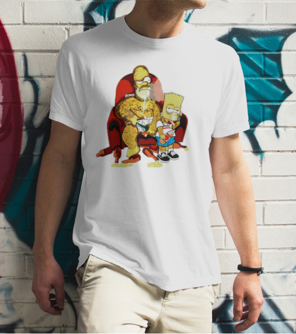 Homer Simpson Bart Simpson Gangster Smoking Money Sitting Chair T-Shirt
