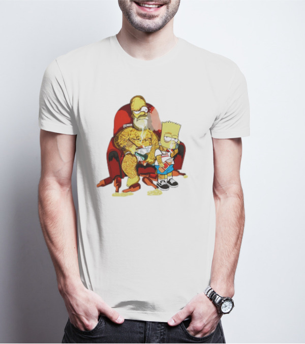 Homer Simpson Bart Simpson Gangster Smoking Money Sitting Chair T-Shirt