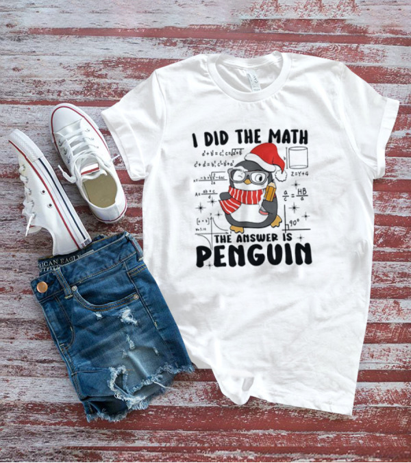 I Did The Math The Answer Is Penguin Santa Hat Glasses Scarf Math Equations T-Shirt