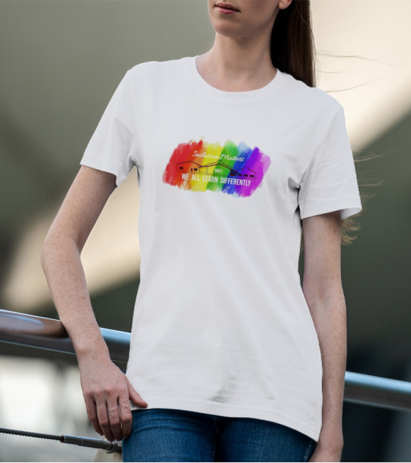 Inclusion Matters BBES We All Learn Differently Rainbow Brushstroke Background T-Shirt