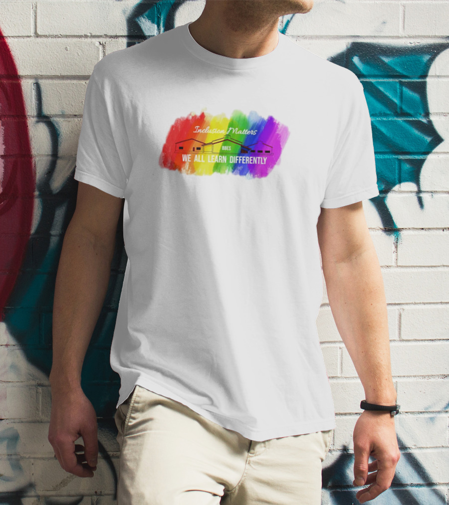 Inclusion Matters BBES We All Learn Differently Rainbow Brushstroke Background T-Shirt