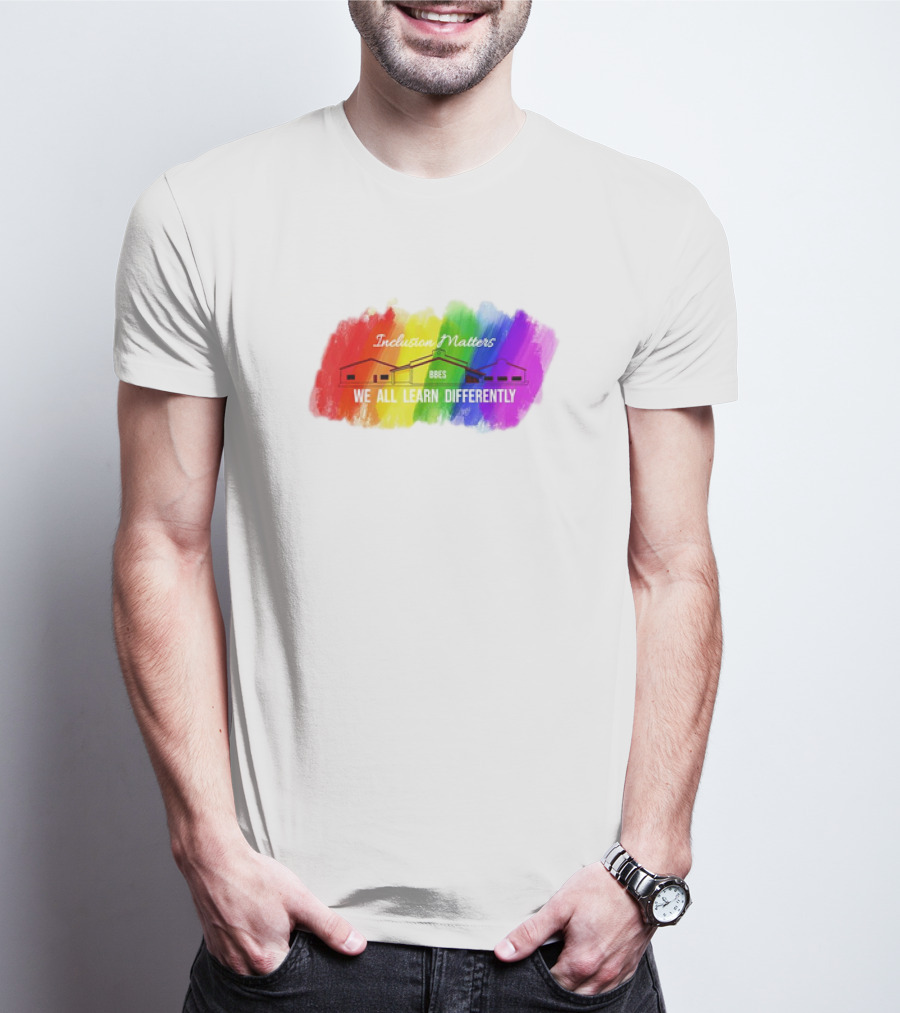Inclusion Matters BBES We All Learn Differently Rainbow Brushstroke Background T-Shirt
