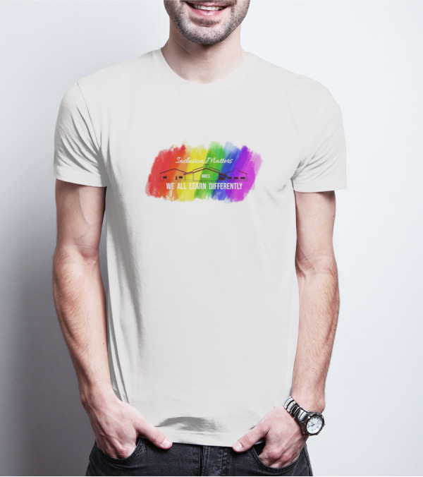 Inclusion Matters BBES We All Learn Differently Rainbow Brushstroke Background T-Shirt