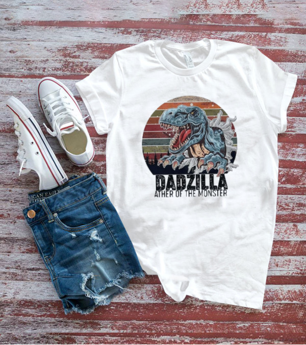 Dadzilla Ather Of The Monster Vintage Dinosaur Retro Stripes T-Shirt