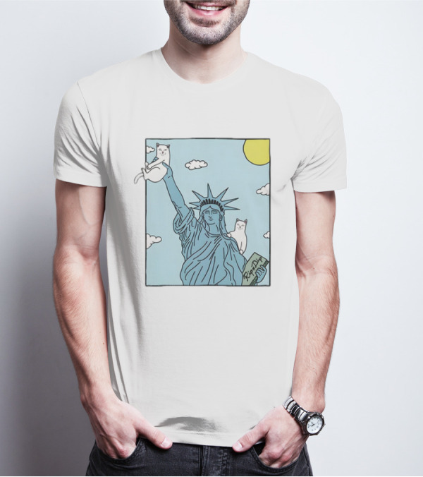 Statue Of Liberty With Cats And Rip N Dip Clouds T-Shirt