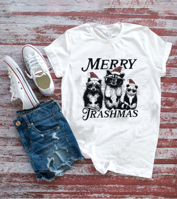 Merry Trashmas Raccoons In Santa Hats With Sunglasses Christmas T-Shirt