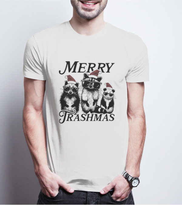 Merry Trashmas Raccoons In Santa Hats With Sunglasses Christmas T-Shirt