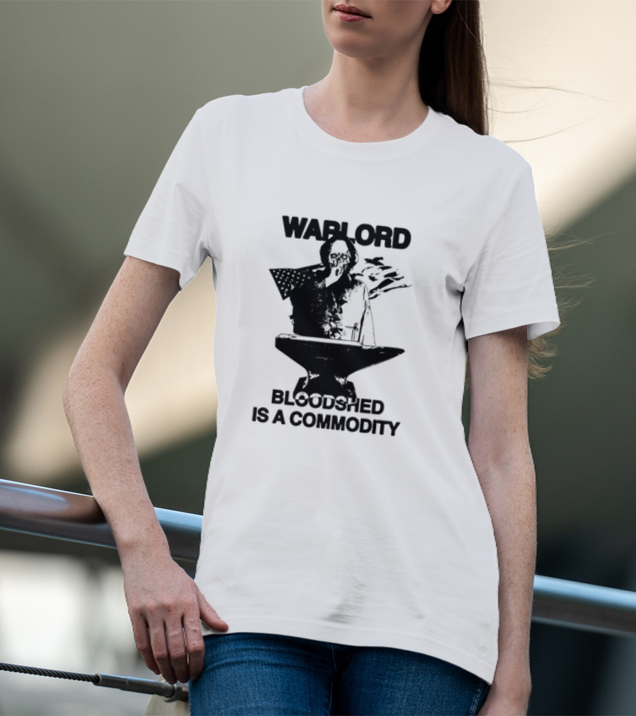 Warlord Bloodshed Is A Commodity Grim Reaper Anvil American Flag T-Shirt