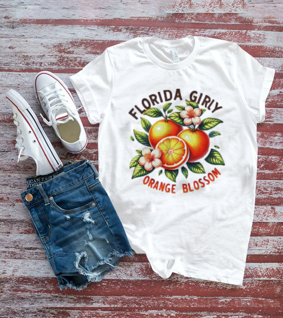 Florida Girly Orange Blossom Vintage Citrus Floral Retro T-Shirt