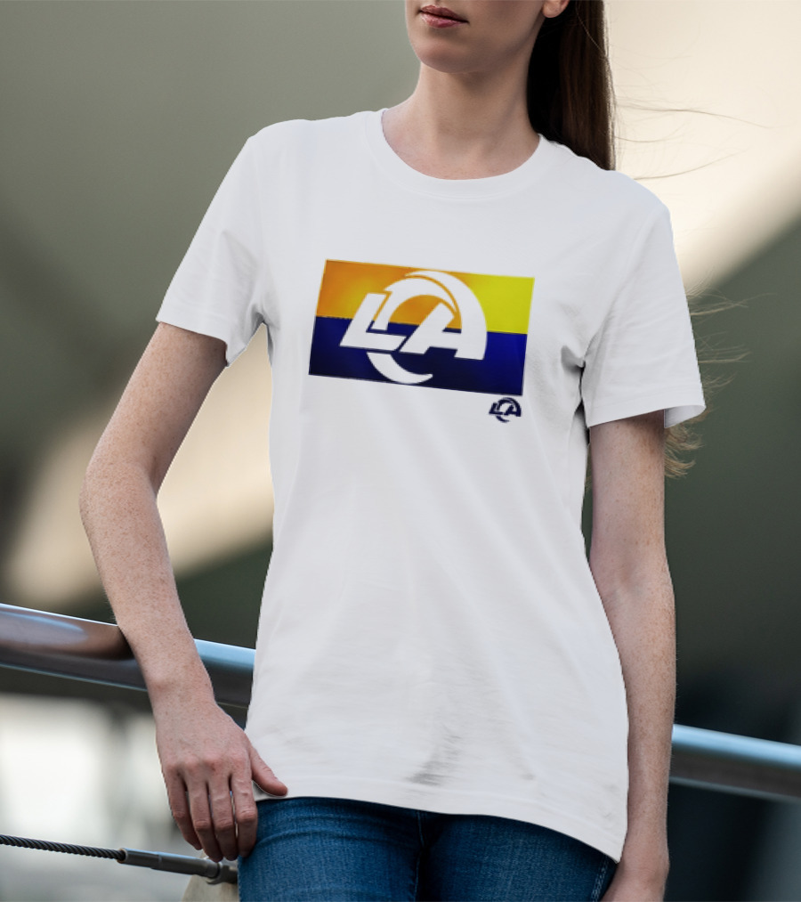 Los Angeles Rams LA Tri-Blend Heather Gray Square Off Yellow Blue T-Shirt