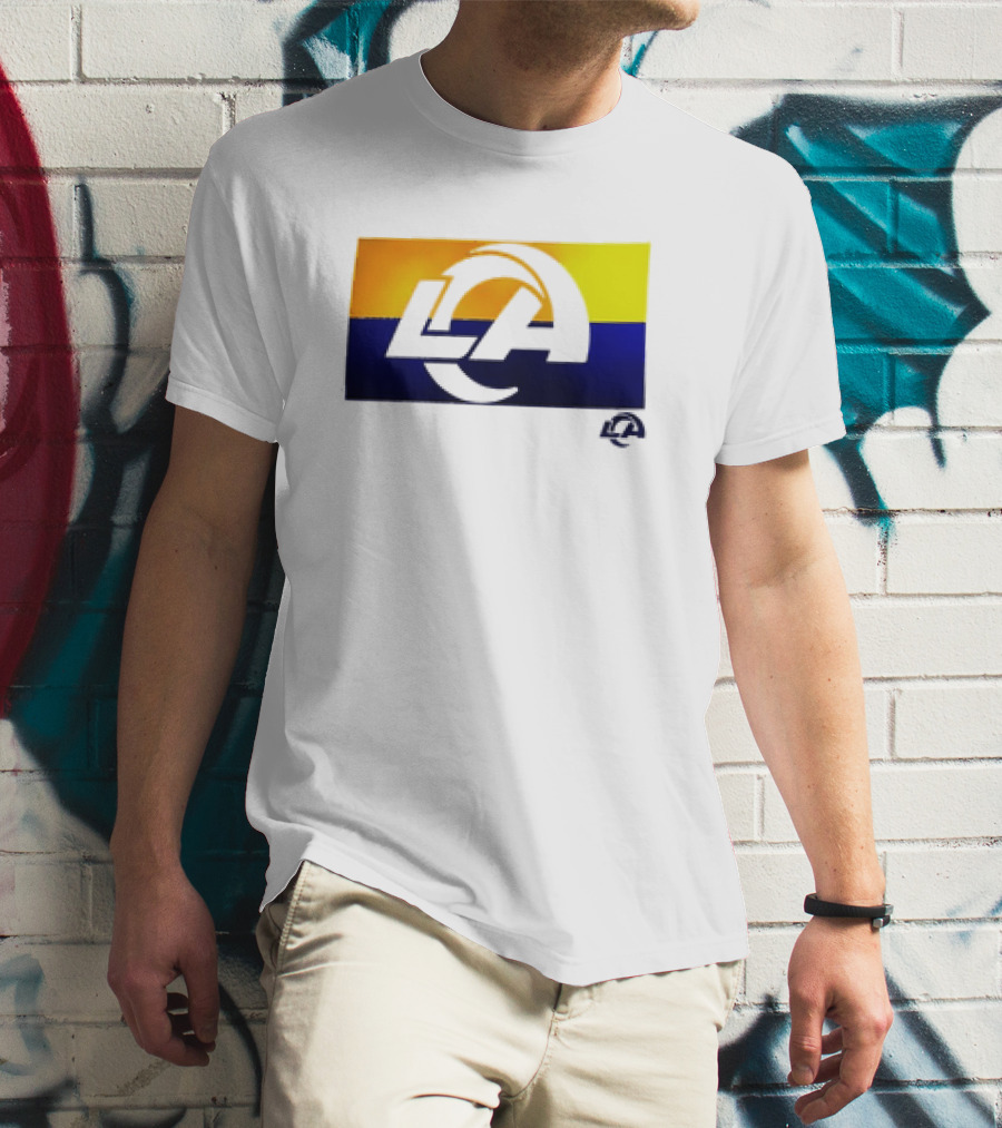 Los Angeles Rams LA Tri-Blend Heather Gray Square Off Yellow Blue T-Shirt