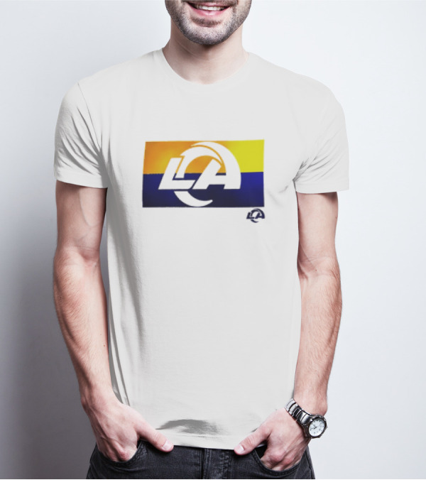 Los Angeles Rams LA Tri-Blend Heather Gray Square Off Yellow Blue T-Shirt