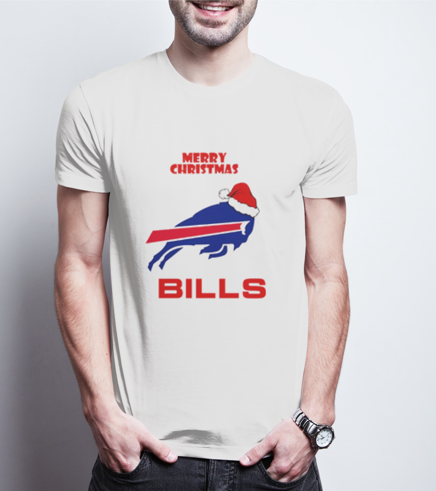 Merry Christmas Bills Santa Hat Logo Football Fan Gear T-Shirt
