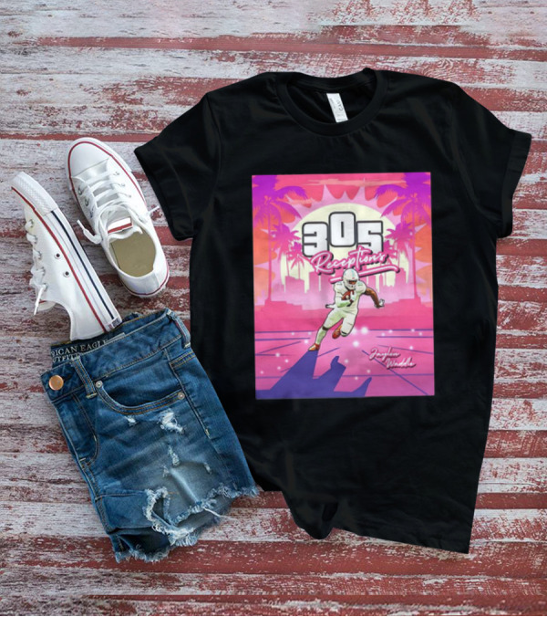 Jaylen Waddle 305 Receptions Miami Dolphins Tropical Sunset Scene T-Shirt