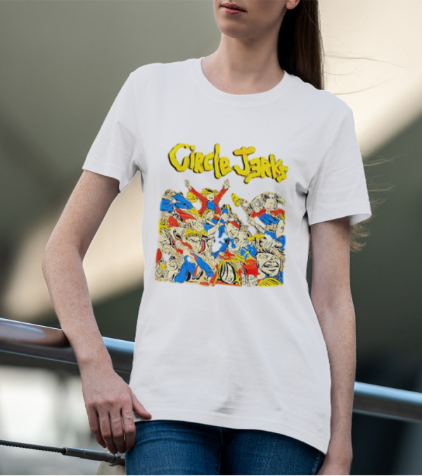 Circle Jerks Cartoon Energetic Crowd Scene With Vibrant Characters T-Shirt